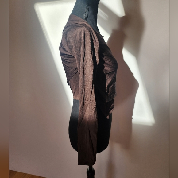 RARE, VINTAGE GIANFRANCO FERRE Chocolate Brown Asymmetrical Wrap Crop Top - Picture 3 of 11